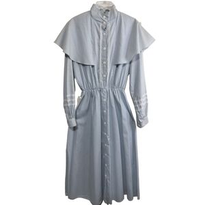 2716)Vtg Laura Michelle Blue Prairie Cottageore Bib Collar Cotton Maxi Dres Sz 9